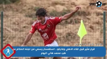 قرار مثير قبل لقاء الأهلي وفاركو.. استفسار رسمي من لجنة الحكام عن طرد محمد هاني اليوم
